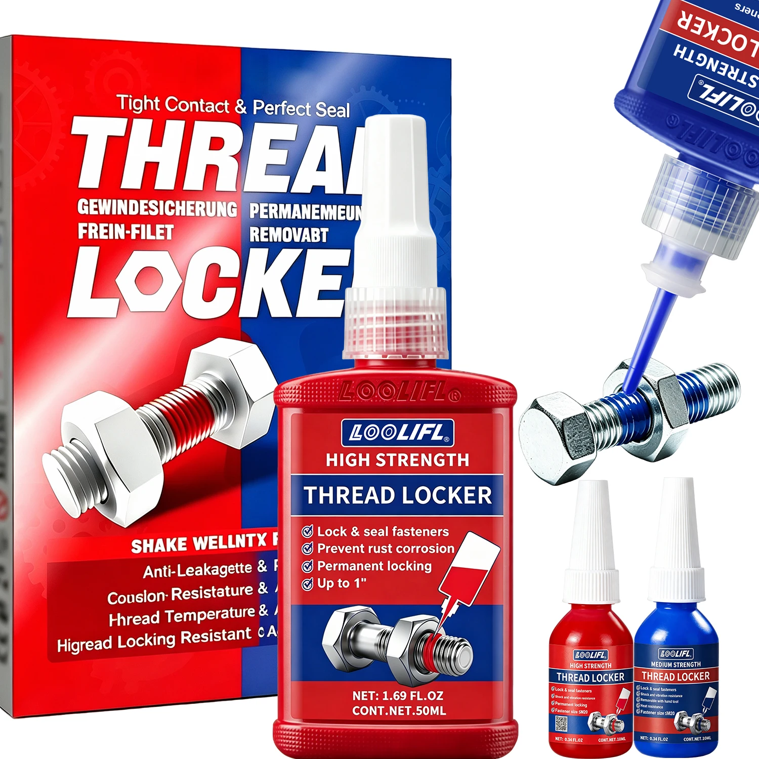 50ML Threadlocker 243 271 Screw Glues Anti Loose High Strength Anaerobic Adhesive Anti‑Vibration For Metal Bolt Nut Repair Tools