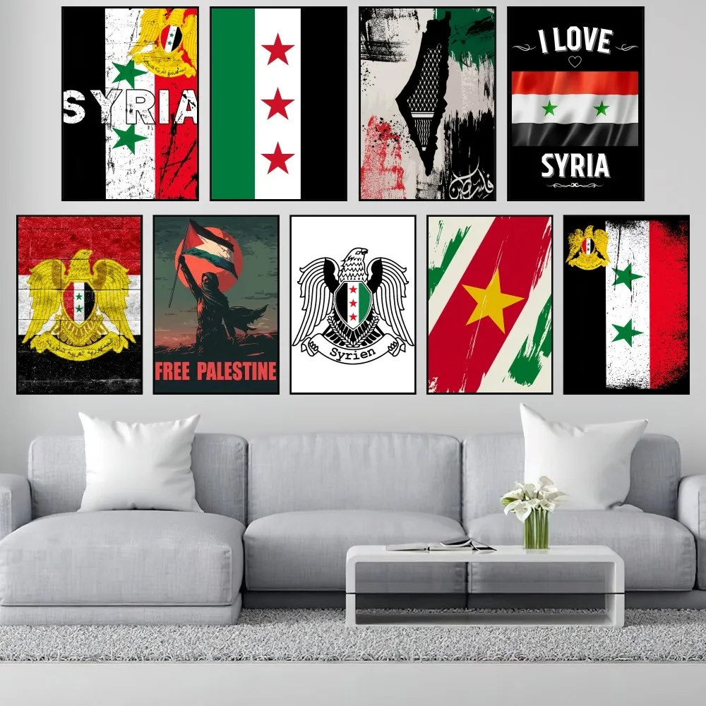 The S-Syrian Arab Republic S-Suriya Flag Poster Small Prints Wall Painting Bedroom Living Room Wall Sticker Office