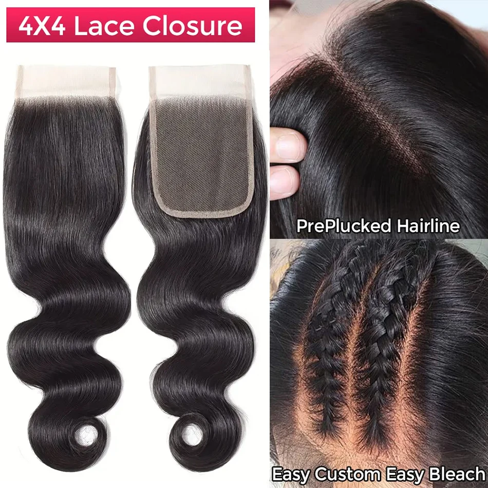 Extensiones de cabello humano ondulado, accesorio con cierre de encaje 4x4, transparente, HD, 13x4, oreja a oreja