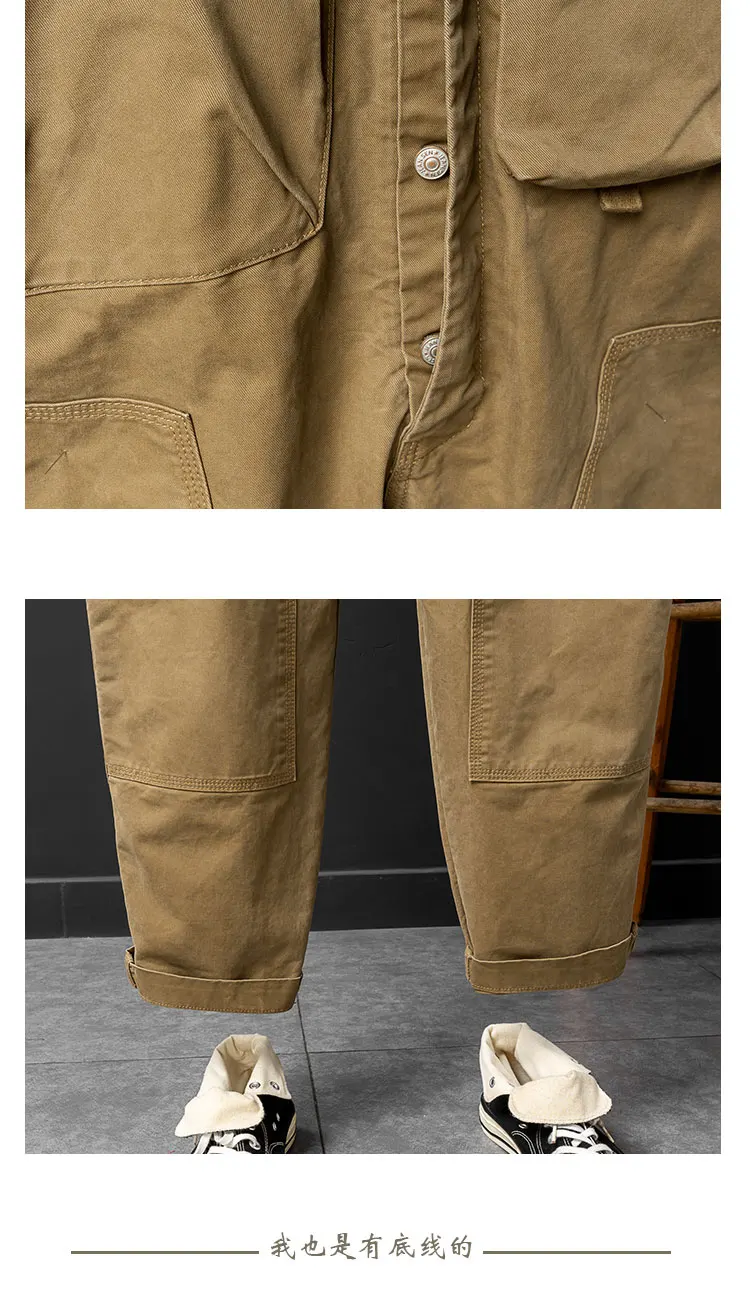 남성용 카고 바지 턱받이 작업복 바지 다용도 포켓 작업복 조절 가능한 멜빵 스트랩 점프슈트 Dungarees Pants