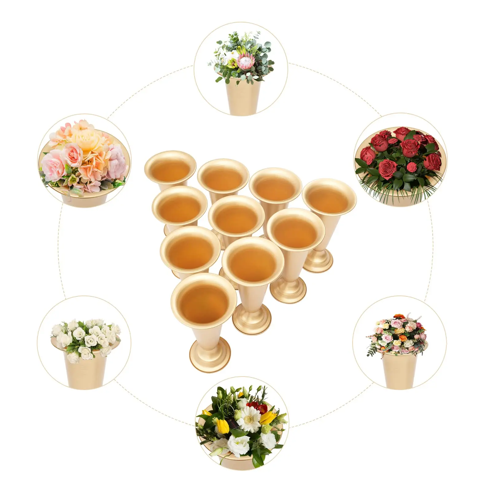 10’ Proto Geblümte Metall-Trompetenvase, elegante Hochzeits-Mittelstücke-Vase für Hochzeits-Party-Dekoration, 9,8 Zoll hohe künstliche Blume a