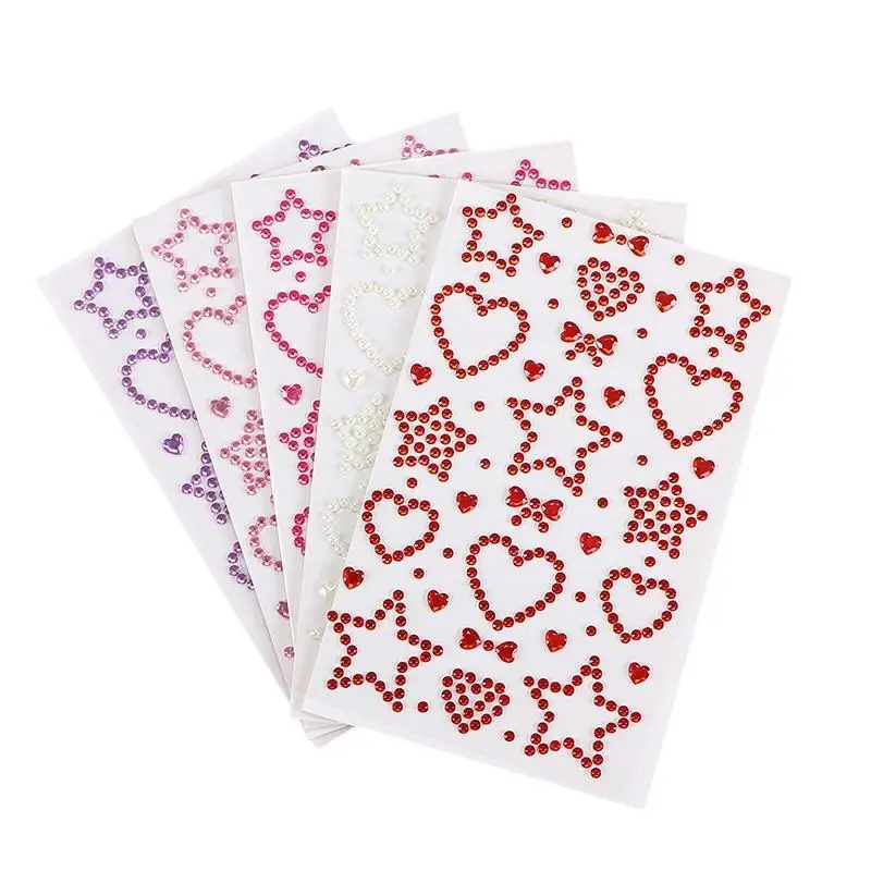 Face Rhinestone Stickers Colorful Self Adhesive 1 Sheet Heart Star Design for Anime Exhibition Cosplay Makeup