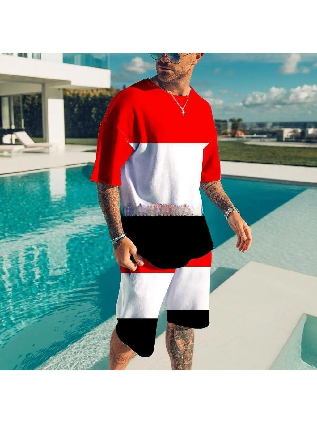 

Men's Casual Sportswear Set Loose ort Sve Printed Comfortable Autumn T-irt orts Combo Chinese Manufacturer
