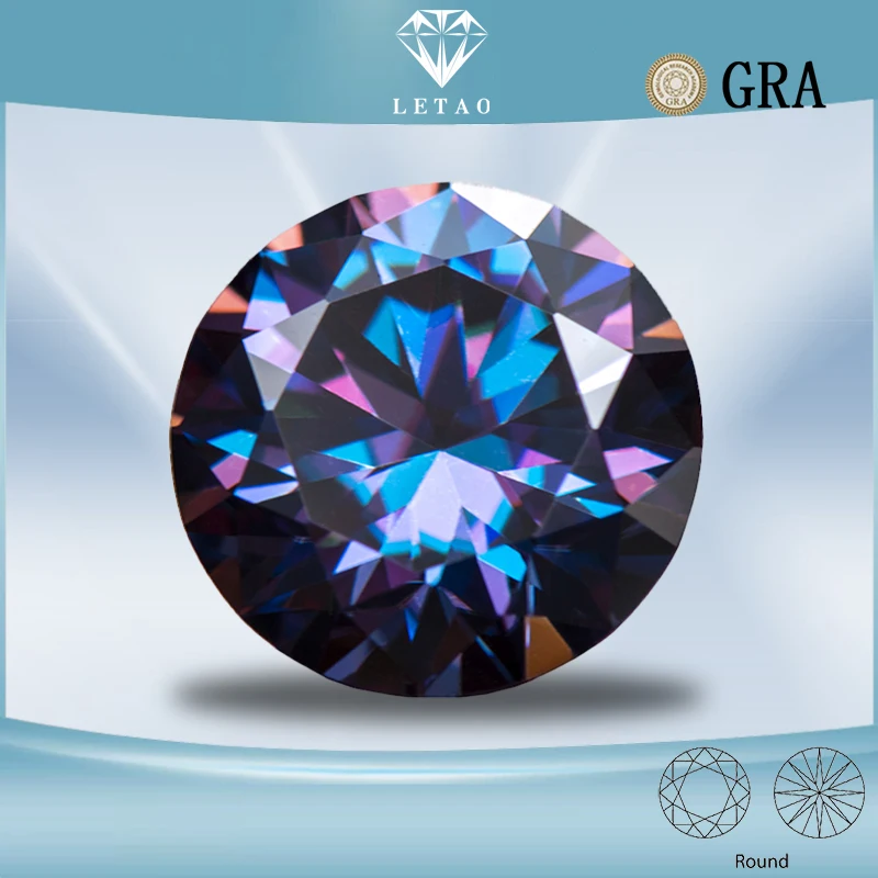 

Moissanite Stone Imperial Purple Colour Round Cut Lab Created Gemstone Diamond Jewelry Making Materials with GRA Certificate