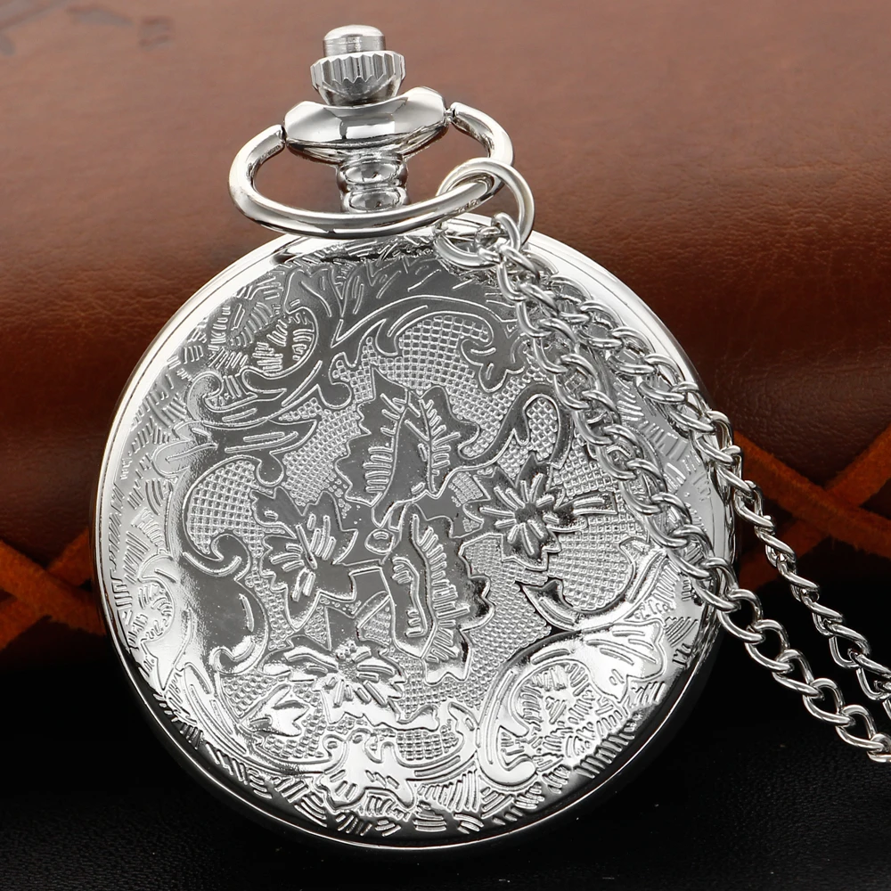 Silver Cartoon Octopus Teacher Hollow Relief Quartz Pocket Watch Retro Steampunk Men's Fob Chain Watch Clock Children's Gift