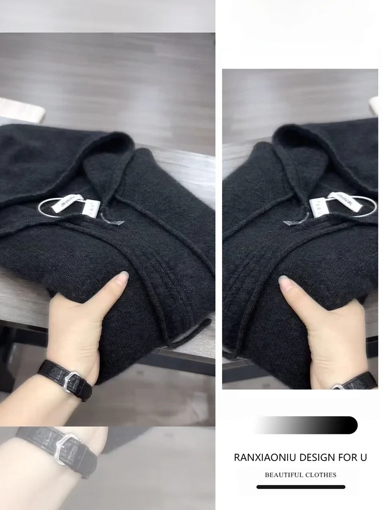 

Soft Cozy Women's Knitted Zipper Hooded Jaet And Pants Set Casual Sle Heavy Weight Winter Autumn Faion Outfit Set