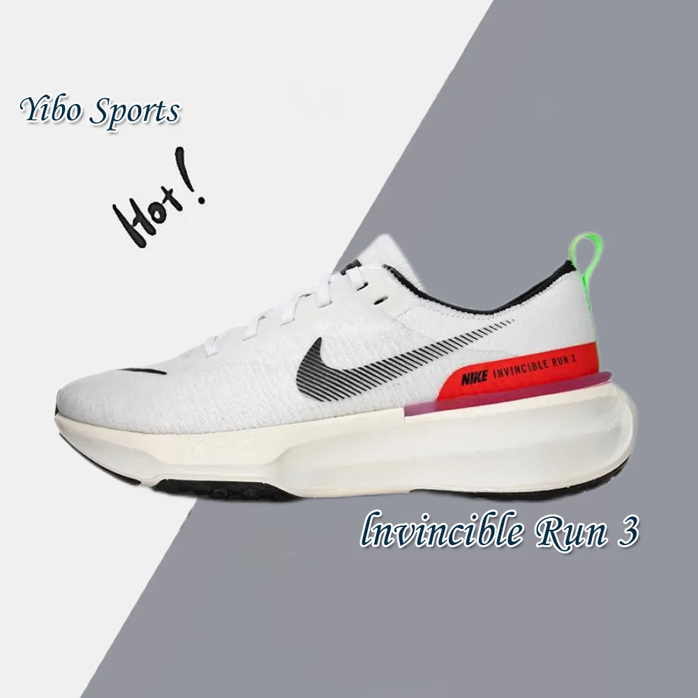 Nike lnvincible Run 3 Men's and Women's Low Top Running Shoes Comfortable and Breathable Sneakers White and Red Colorway