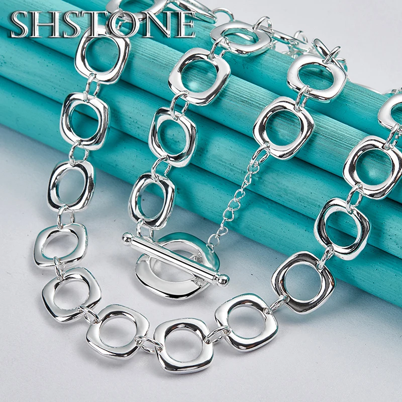 925 Sterling Silver 20 Inch Popular Unusual Square Cutout Necklace For Women Party Banquet Wedding Fashion Jewelry Birthday Gift