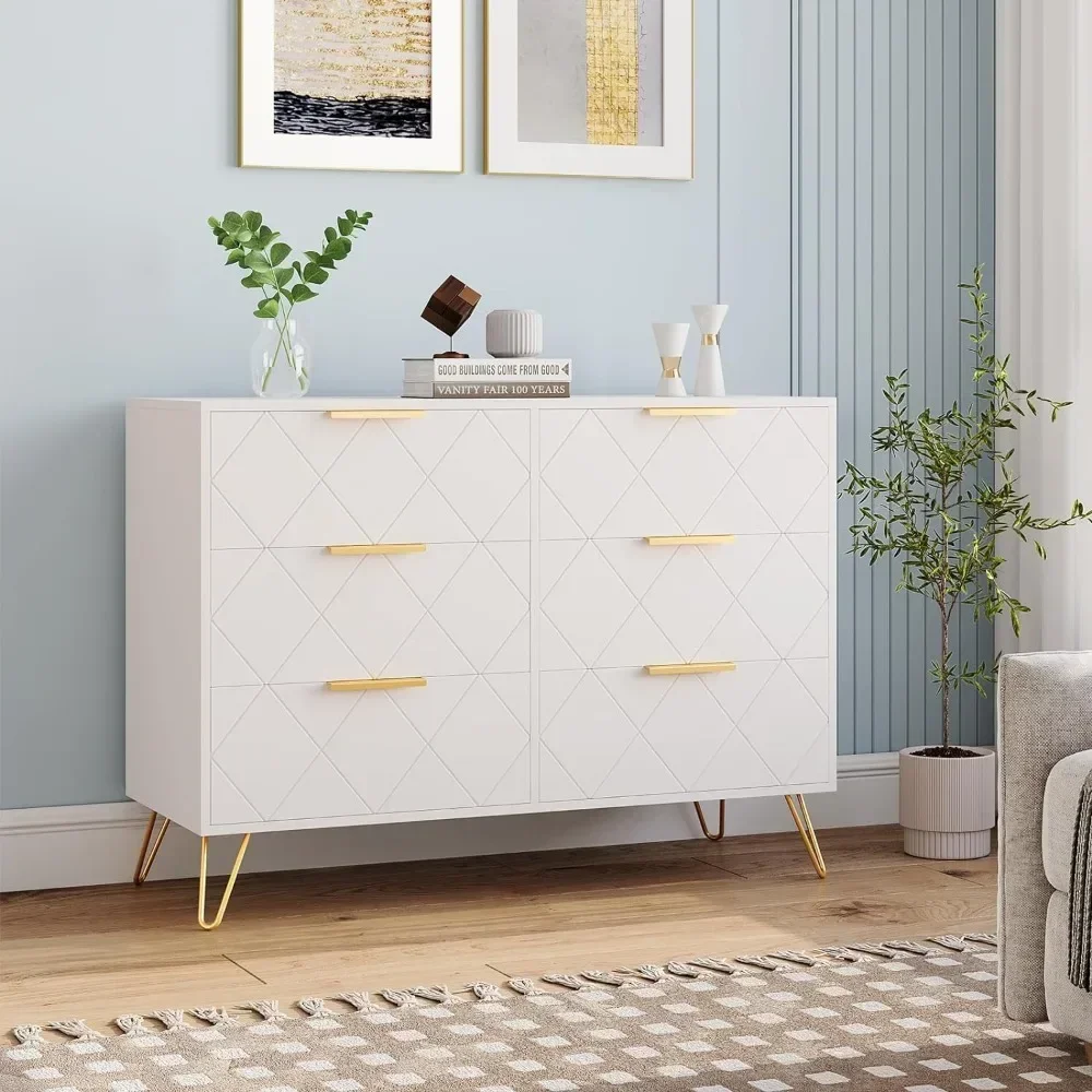 Commode pour chambre à coucher avec 6 meubles pour femmes, table de maquillage en spanTable blanche, commode de proximité, égouts dans la chambre