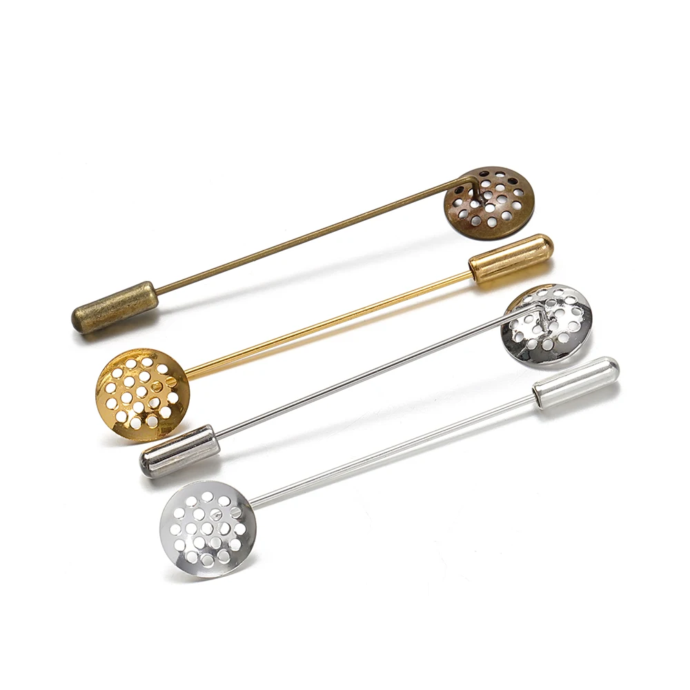 10Pcs/lot 50mm Long Brooch Pins Base Hole Blank Tray Brooch Pins with Cap Stopper For DIY Jewelry Making Brooches Accessories