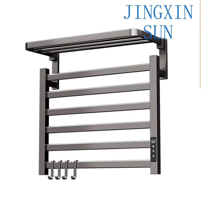 Electric Heating Towel Rack Black Bathroom Towel Drying Rack Light Emitting Diode Timing Thermostat Folding Electric Towel Rack