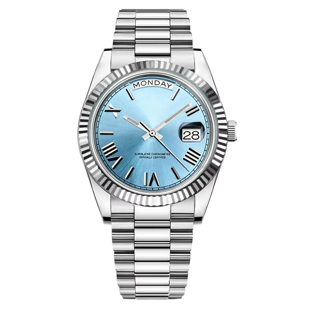 Custom LOGO Watch for Men Luxury Miyota 8285 Day Date Automatic Watch Sapphire Glass 10ATM Waterproof Mechanical Wristwatch