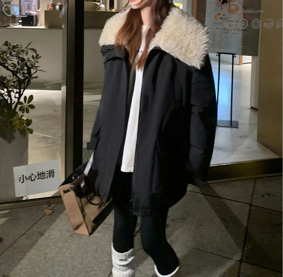 Thickened Lamb Plush Splicing Workwear To Overcome Women's Warm Cotton Clothes, Women's Winter Hot Outerwear