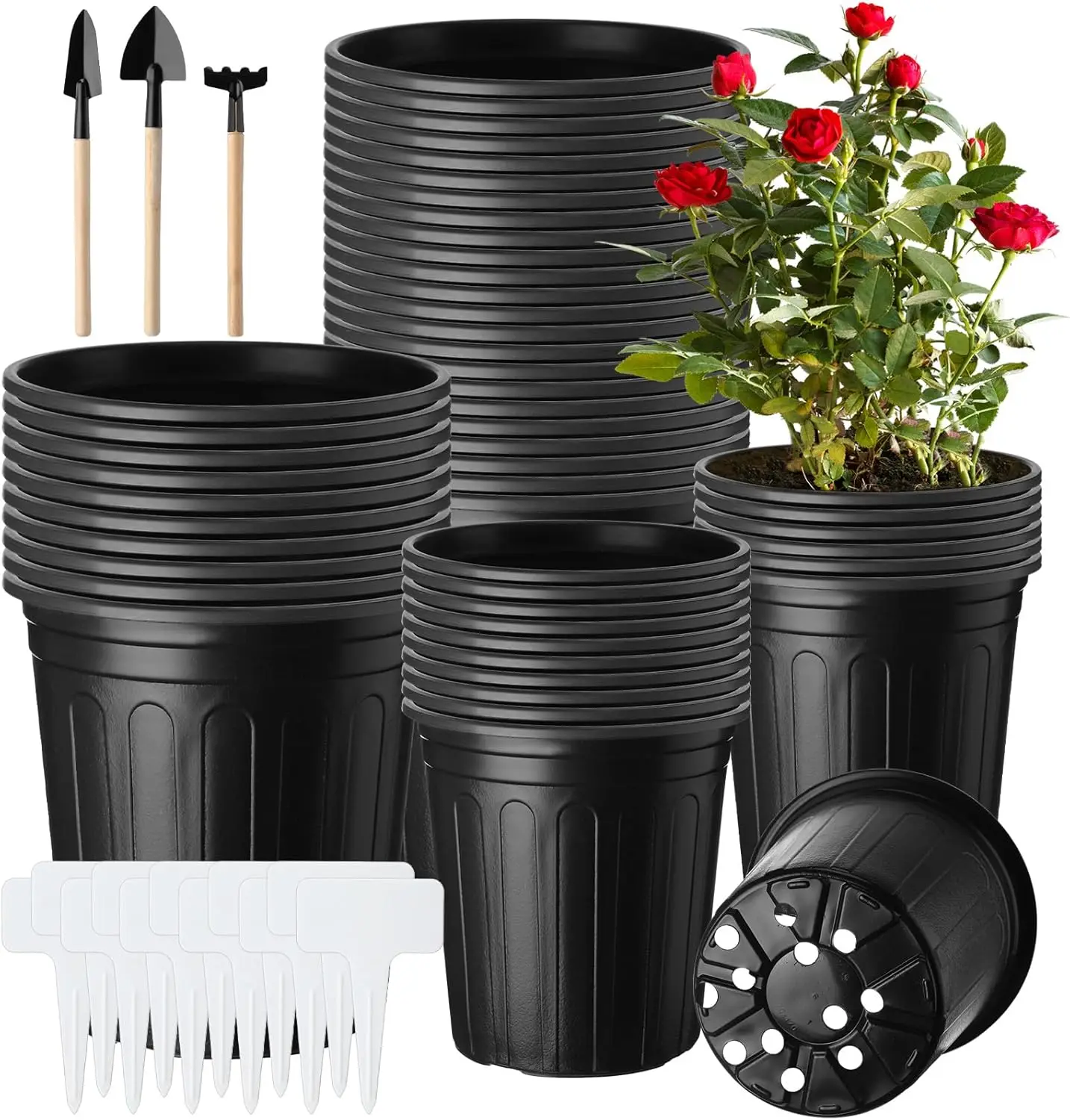 

300 Pcs 1 2 Gallon Nursery Pots Bulk Plastic Flexible Plant Seedling Pots with Drainage Hole and Gardening Tools