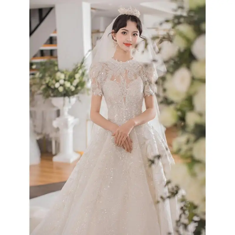 Bridal Palace Gorgeous Princess Style Short Sleeves Bubble Sleeves Main Wedding Dress Style Simple Small Tailored Customized