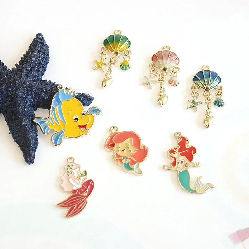 WZNB 10Pcs Enamel Mermaid Charms Shell Starfish Alloy Pendant for Jewelry Making Handmade Earring Necklace Diy Accessories