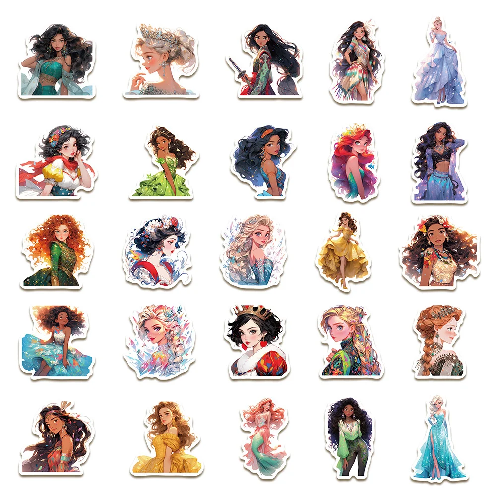 10/30/50PCS New INS Runaway Princess Sticker Cartoon Creative Animation iPad Desk Luggage Chair Decoration Waterproof Wholesale
