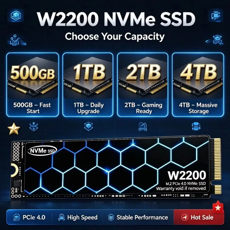 W2200 M.2 NVMe SSD 500GB 1TB 2TB 4TB PCIe 4.0 2026 New Fast Speed High Speed Inside Solid State Disk Notebooks PC Office Game