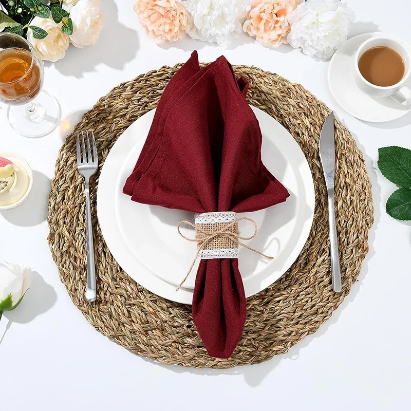 100pcs Natural Burlap Napkin Ring with Jute Rope Set Disposable Napkin Band Bulk Table Decor Wedding Dinner Country Party Decor