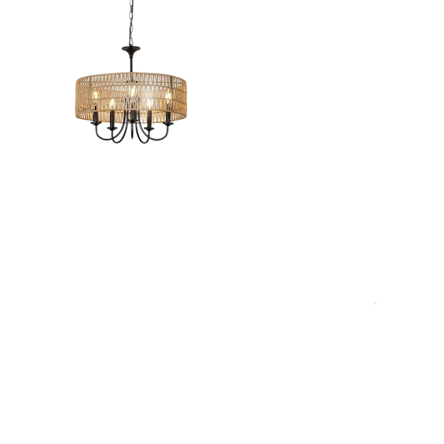 Lampadario moderno in rattan a 5 luci per fattoria, grande lampada a sospensione con paralume in vimini intrecciato a mano, design Boho nero per Dini