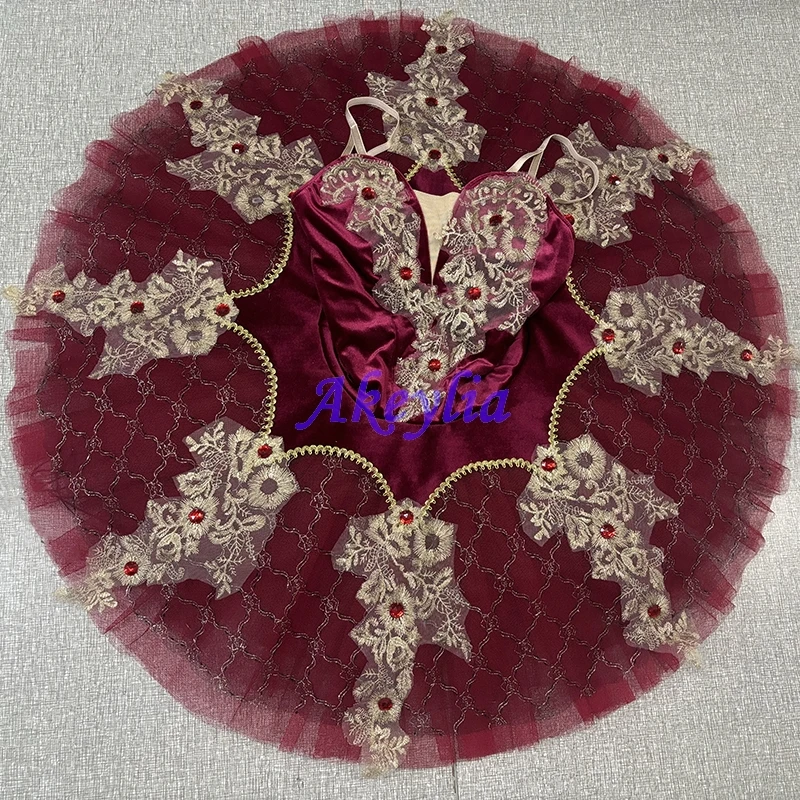 

Akeylia Wine red professional ballet tutu Paquita classical women performance pancake tutu competition Burgundy BLST20141