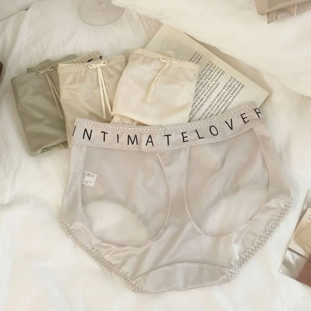 ملابس داخلية مريحة من الحرير الساتان الشبكي مطبوع عليها حروف من القطن المنشعب بدون خياطة ملابس داخلية متوسطة الخصر للنساء هدايا