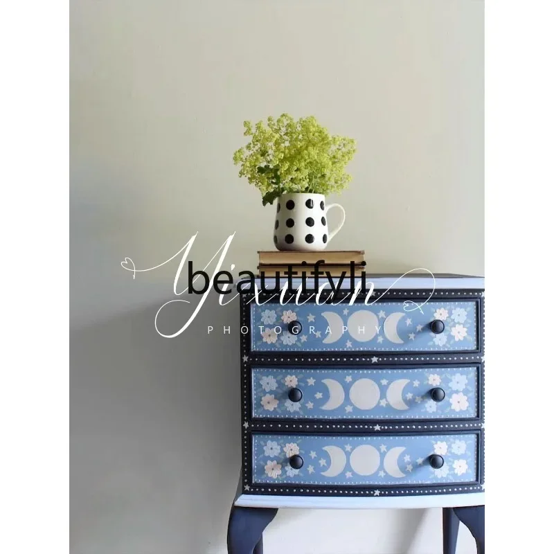

53French retro solid wood painted bedside table household storage bedside table high-end customization