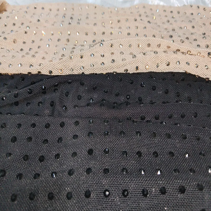 30x30cm  Custom Made 5mm Distance Stretchable Sparkle Net for Costume Design Sparkling Mesh Fabric with Hot-Fix Stones