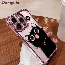 For Motorola MOTO G84 G54 G52 G30 G20 G10 iTEL A70 Phone Case Black Cat Cartoon Pattern Clear Soft Cover