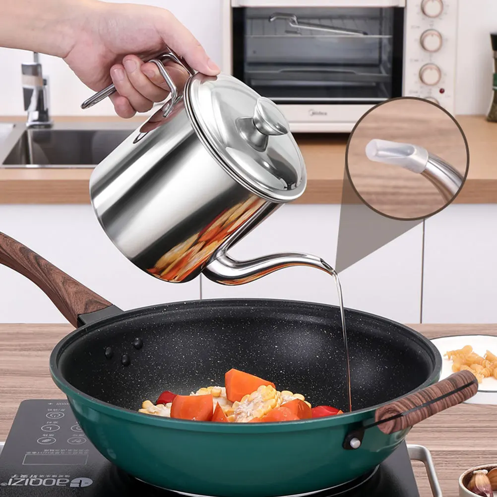 

Stainless Steel Storage Pot Container With Strainer Large Capacity Filter Can For Kitchen Grease Holder Dispenser Kettle