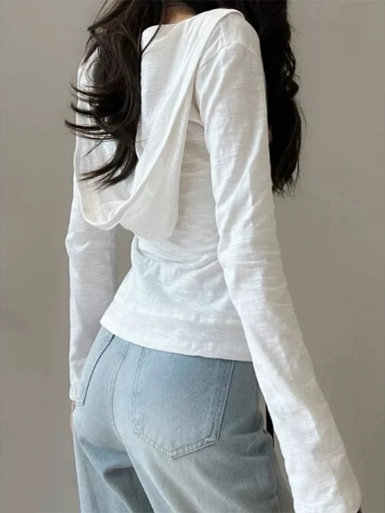 

Y2k Эстетические однотонные простые пальто с капюшоном женские Harajuku повседневная уличная одежда на молнии облегающие топы с карманами в стиле гранж