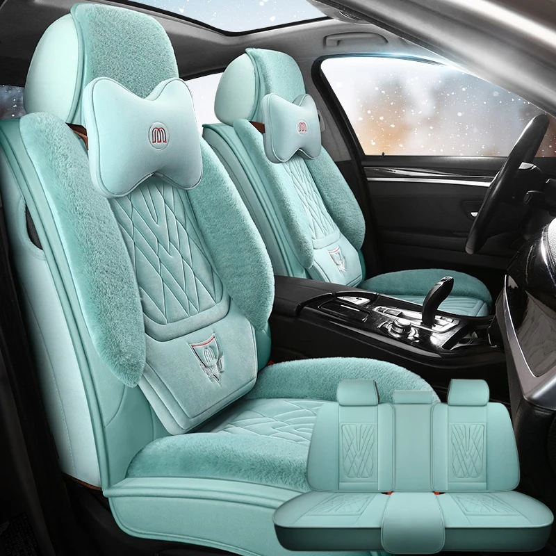 

5 мест, роскошные чехлы на автомобильные сиденья из кроличьего меха с 2 подушками, фланелевая ткань премиум-класса, теплый и удобный диван, как мягкость