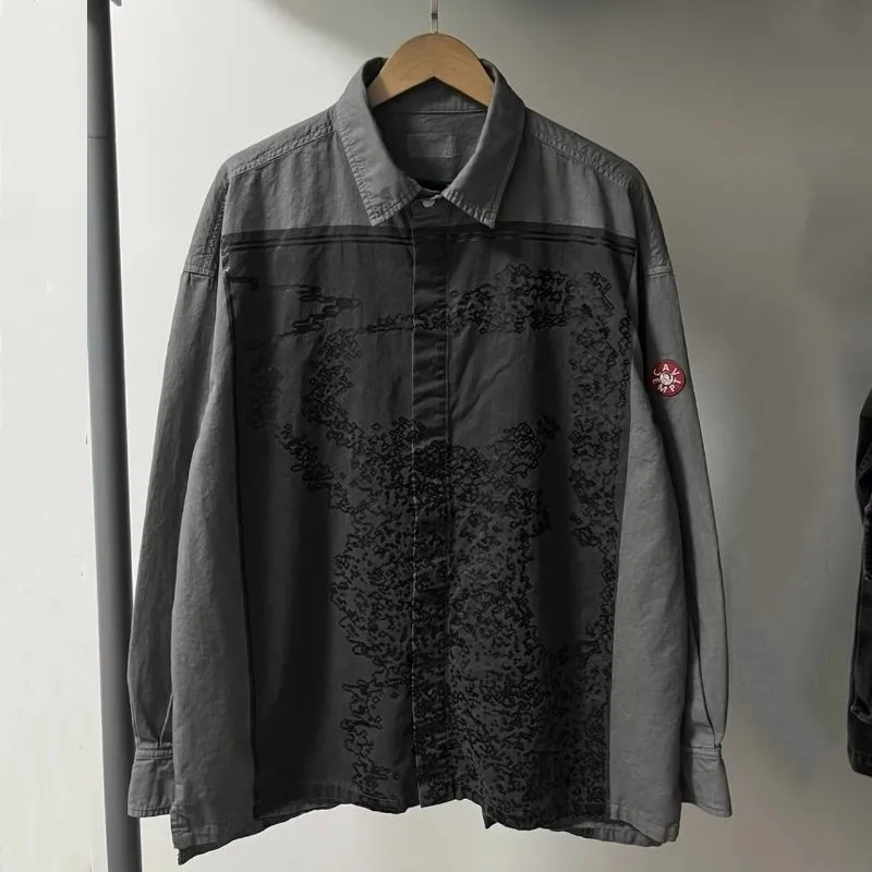 

Ретро-рубашка CAVEMPT с эффектом потертости и восковой печати, пэчворк, цветочный принт, длинный рукав, унисекс, кардиган с воротником, топы CE, уличная одежда в стиле хип-хоп