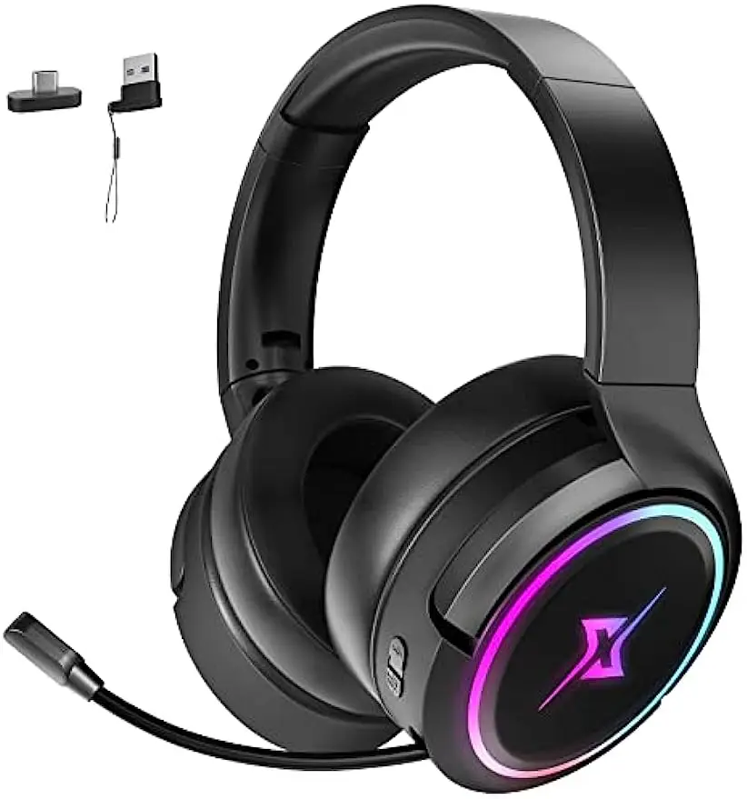 Targeal 2.4G Wireless Gaming Headset Rotatable Foldable Bluetooth V5.3, 20 Hours Battery and Retractable Noise Canceling Mic