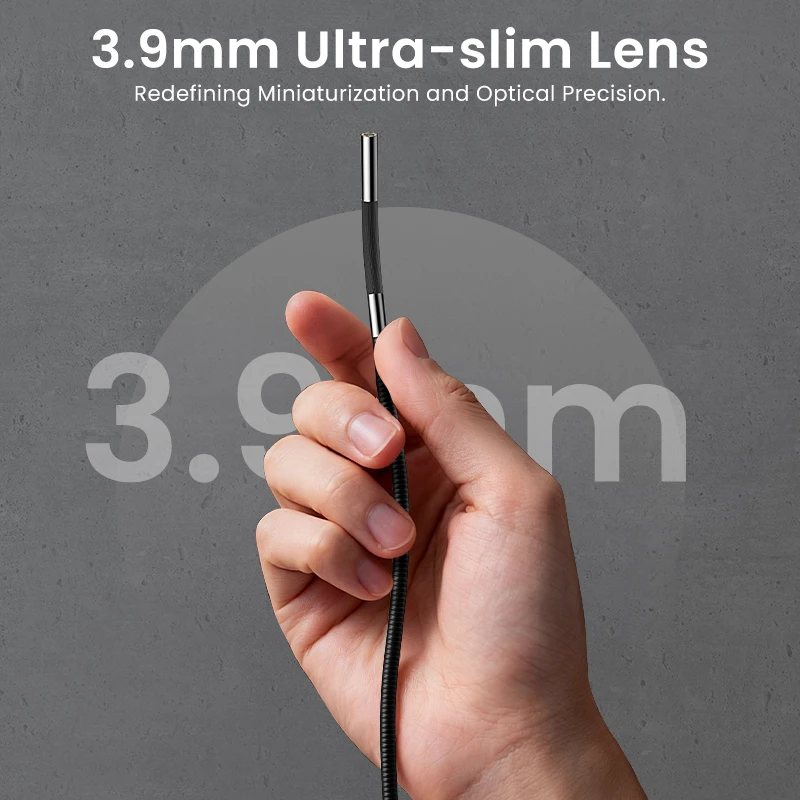 Ultra Thin 3.9mm Lens 2-Way Steering Endoscope Camera 1080P HD Industrial Borescope with 5'' IPS Screen Split Design for Piping