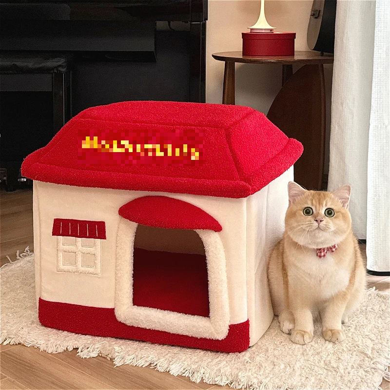 Cat Nest Decoration Warm Can Be Disassembled and Washed, Closed Warm Bed House Small Dog Cat Nest, Villa Against Cold Pet House