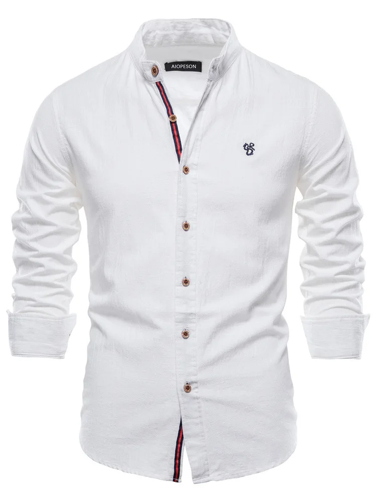 

Casual Pure Color Stand Collar Men's irt Slim Fit Long Sve Youth Faion Autumn Season European Simple Sle