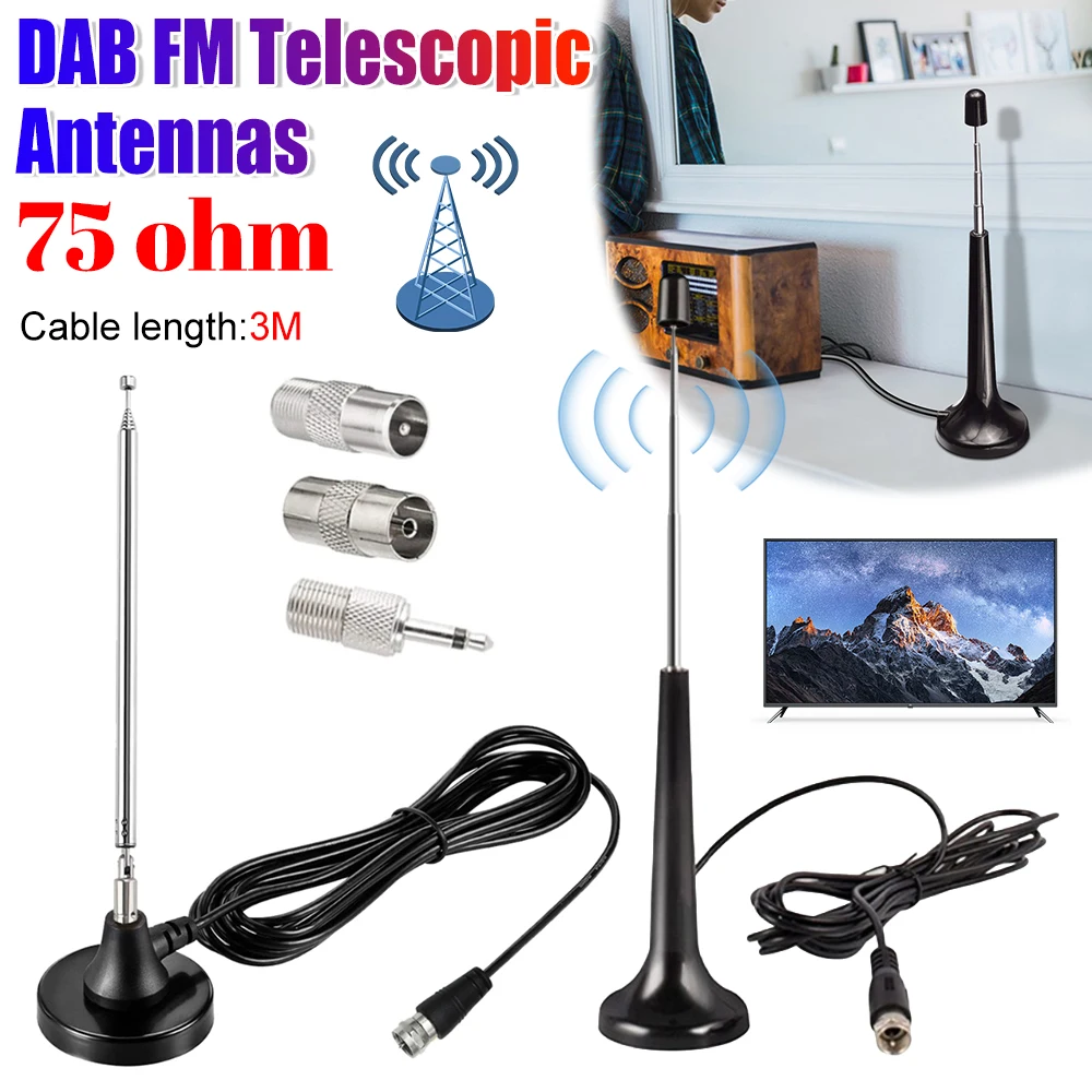 

High Gains FM Telescopic Antennas with 3 Adapter Indoor FM Radio Antennas TV Antenna Indoor for Household Digital FM Radio
