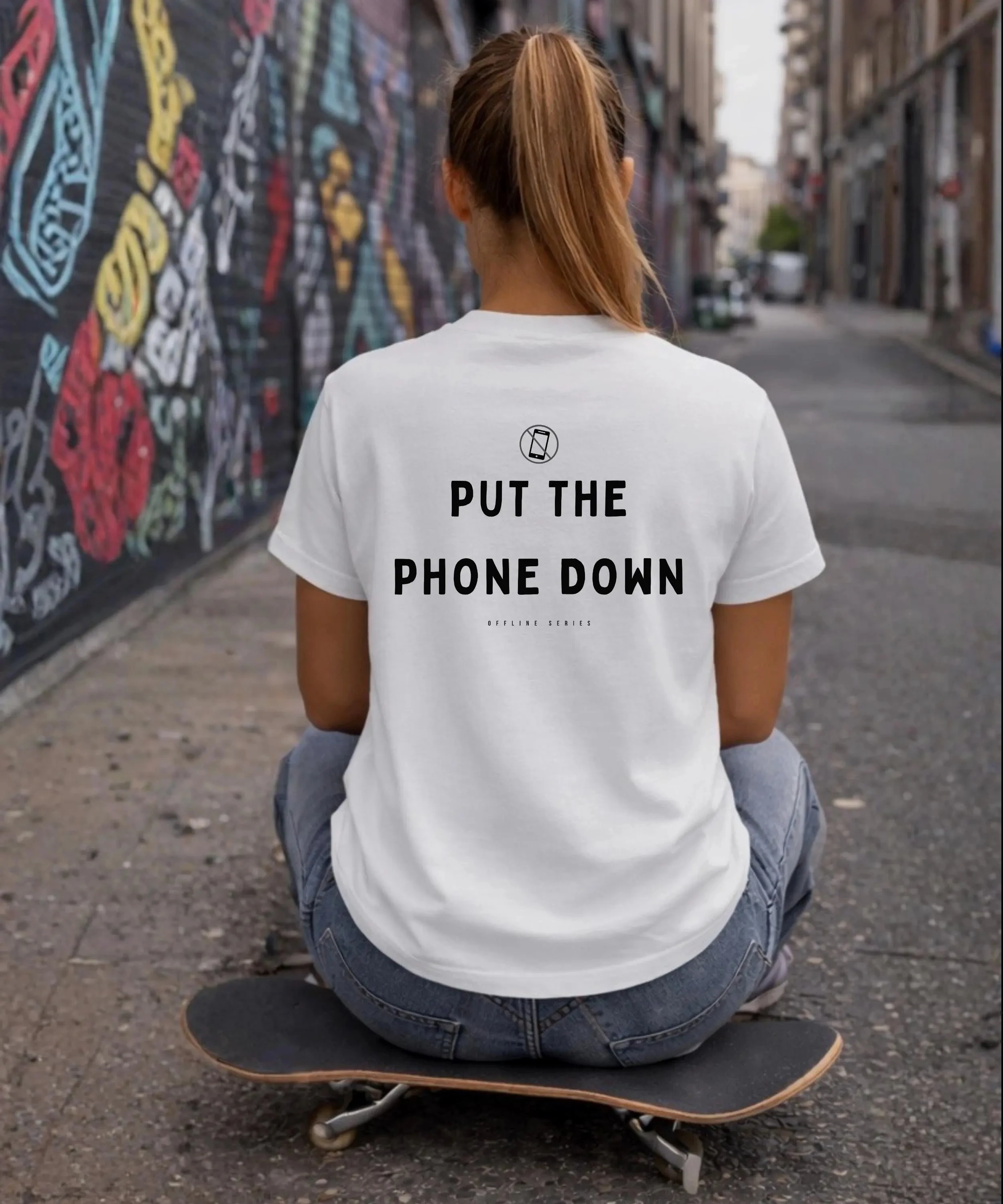 Put The Phone Down Shirt, Offline Mode Tee, Digital Detox T-Shirt, Minimal Quote Streetwear, Offline Series - Unisex
