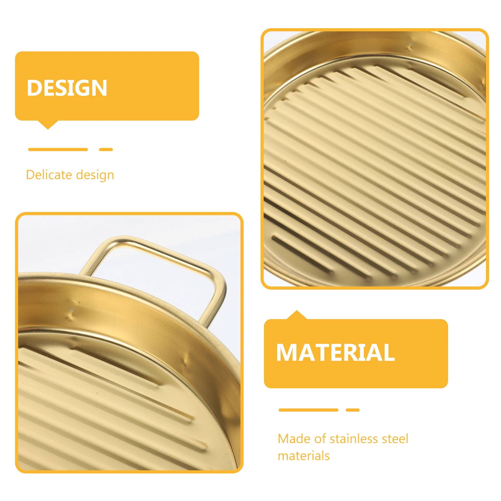 

Tray Drain Snack Plate Stainless Steel Serving with Handles Platter Chicken Golden