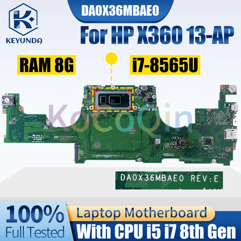 DA0X36MBAE0 For HP TPN-Q212 Spectre X360 13-AP Notebook Mainboard i5 i7 CPU RAM 8G L37637-601 L37638-601 Laptop Motherboard