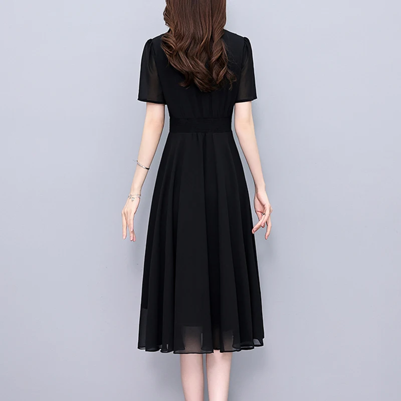 เดรสชีฟองลำลองสีพื้นสำหรับผู้หญิง ฤดูร้อน 2025 ชุดเดรสยาวสำหรับงานพรอมหรืองานปาร์ตี้สุดชิค ชุดเดรสทำงานทรงบอดี้คอนสไตล์วินเทจสำหรับสุภาพสตรี