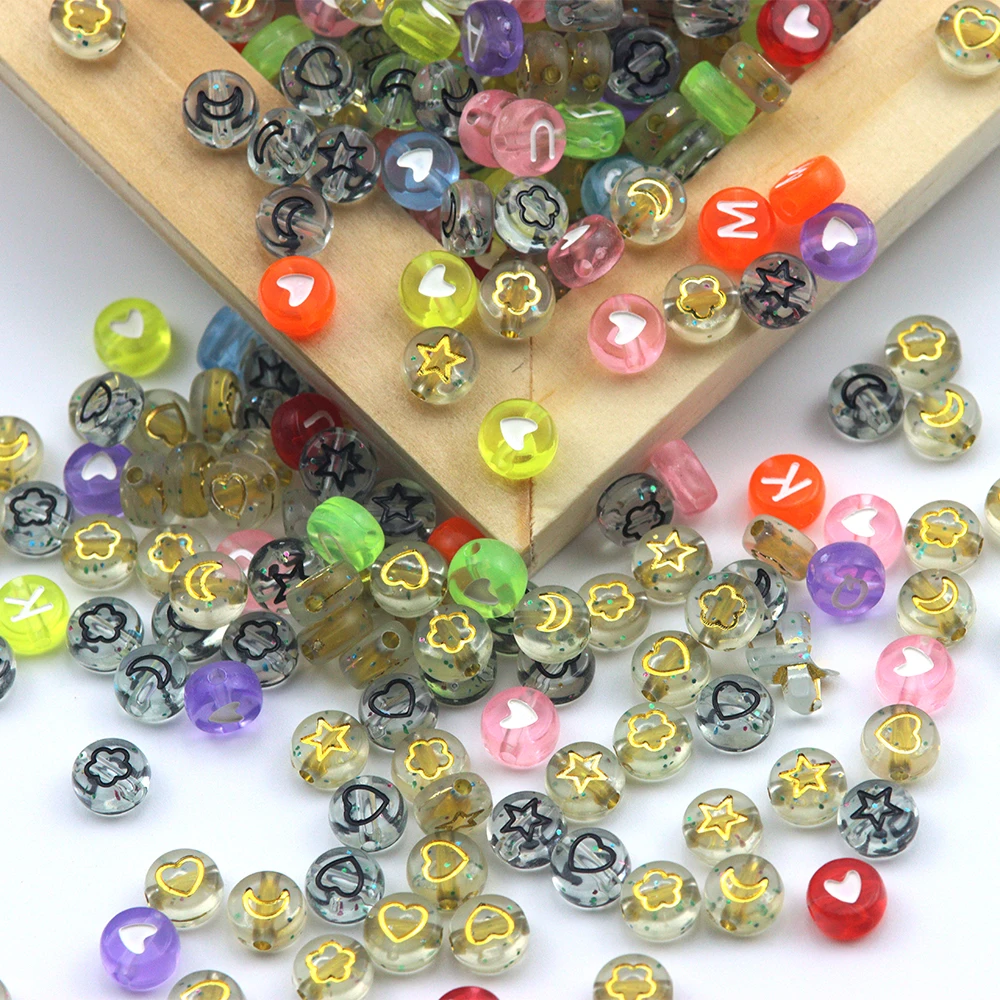 100Pcs/lot Mixed Acrylic Beads With Colored Letter Beads As Spacer Beads DIY For Jewelry Making