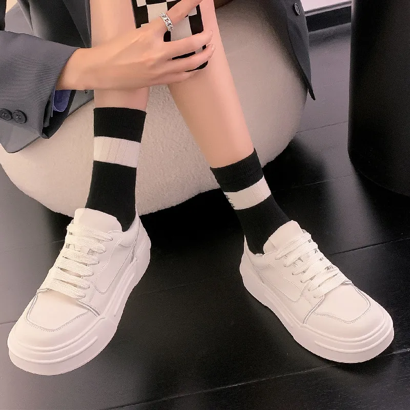 FEDONAS Spring Summer Women Sneakers Flats Platforms Fashion Concise Genuine Leather Lace-Up Shoes Woman Outdoor Casual Students