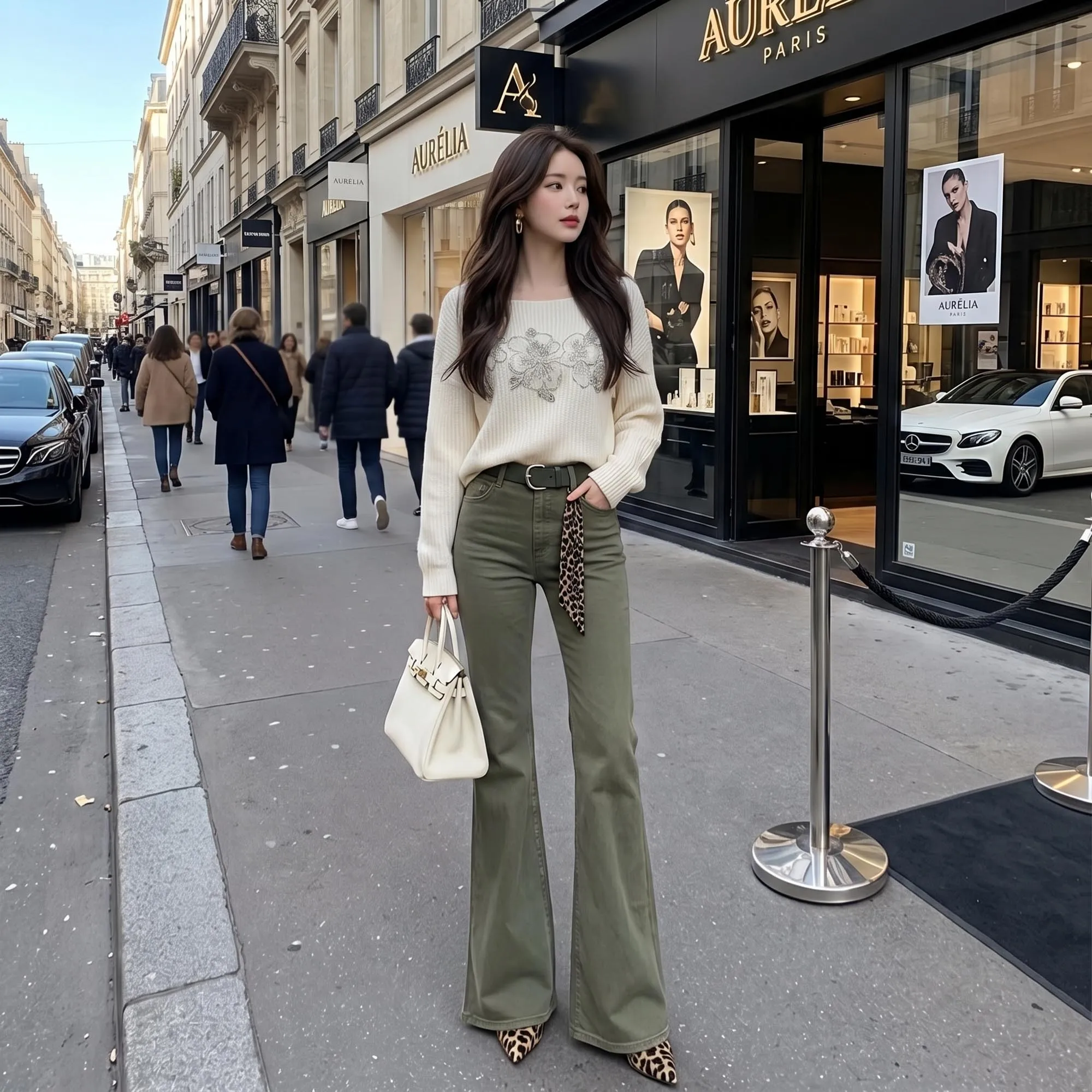 Vintage Khaki Flare Jeans Women 2026 Autumn High Waist Bottom Denim Pants Slim Fit Draped Wide Leg Trousers with Belt DM3CLJ003