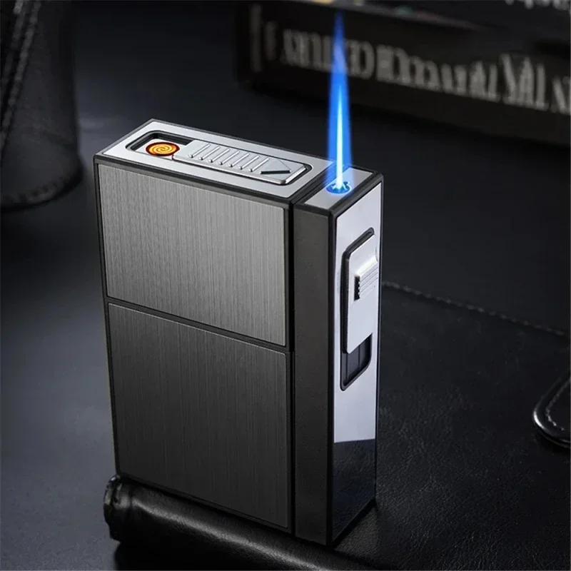 2 In 1 20 Cigarette Case Lighter Case USB Rechargeable Electronic Case Portable Windproof Smoking Accessories Gift for Men