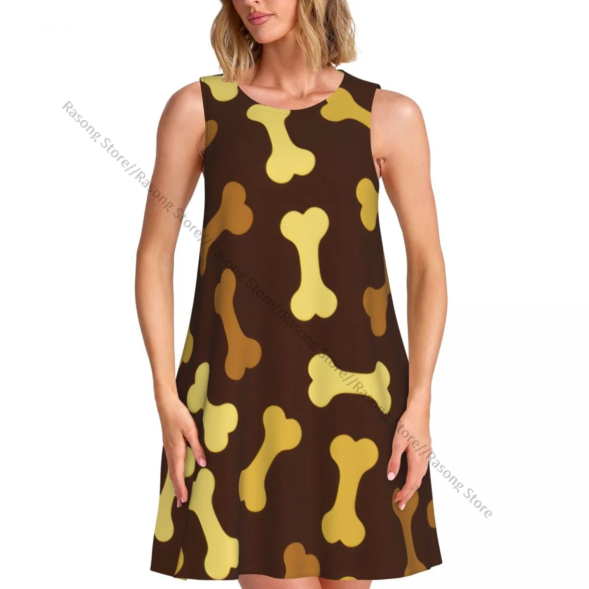 Vestido de chaleco de verano para mujer, vestidos femeninos sin mangas con patrón de hueso de perro