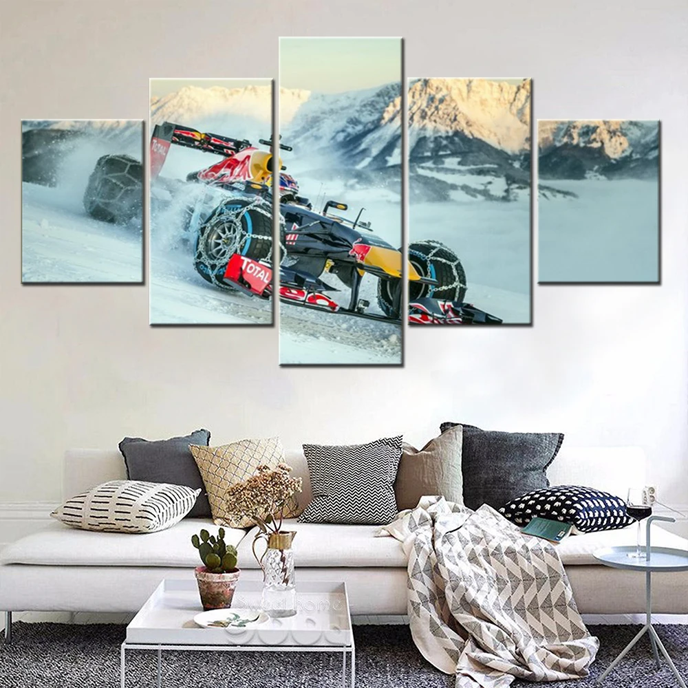 5 Pieces Wall Art Canvas Poster Formula 1 Snowmobile Extreme Sport  Winter Home Decor Painting Living Room Picture Print Mural