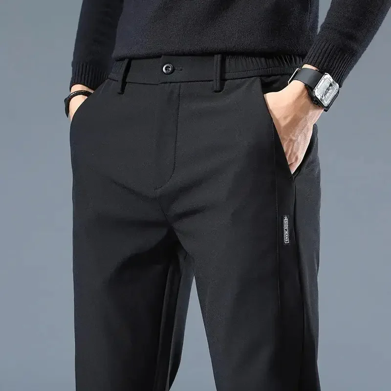 2024 Summer New Thin Ice Silk Stretch Men's Pants Casual Elastic Waist Smooth Trouser Pants Male Brand Clothing 5 Colour