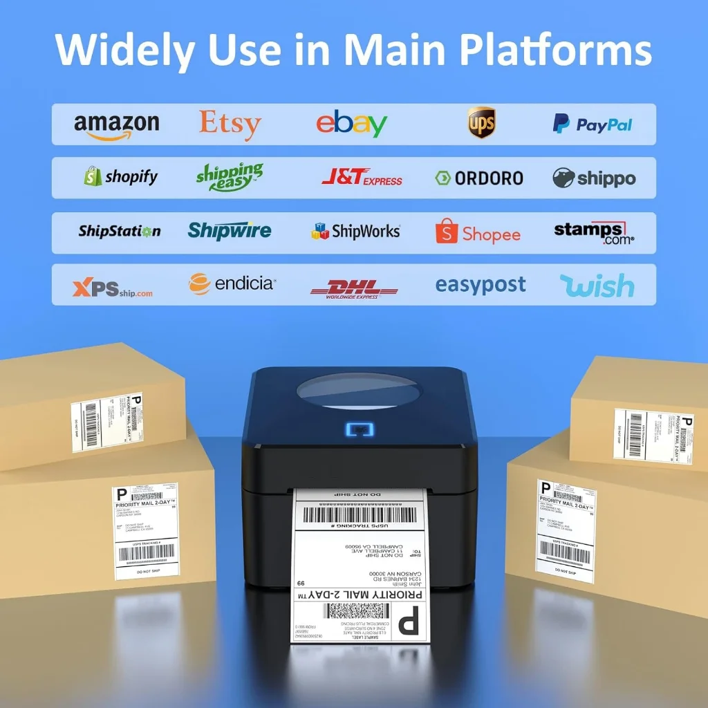 Thermal Label Printer, BLUETOOTH / USB 4X6 Shipping Label Printer for Shipping Packages,Support Windows/Mac/iOS/Android Black